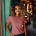 thumbnail image 3 of Dalix Lil Smile Face Embroidered Lightweight Relaxed Jersey Tee Summer Cute Short Sleeve T Shirt Womens in Mauve XS X-Small, 3 of 5