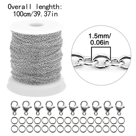 Wentin Reduced Jewelry materials 32.8 Feet Chain Link Thin Stainless Steel Chain Spool Bulk Necklace With Lobster Clasp And Rings For Jewelry Making DIY Bracelet Anklet