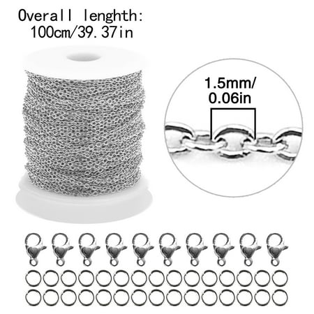 yubnlvae jewelry materials feet chain clasp with lobster and stainless diy bulk chain 32.8 bracelet steel spool anklet necklace for jewelry link thin rings making jewelry materials silver