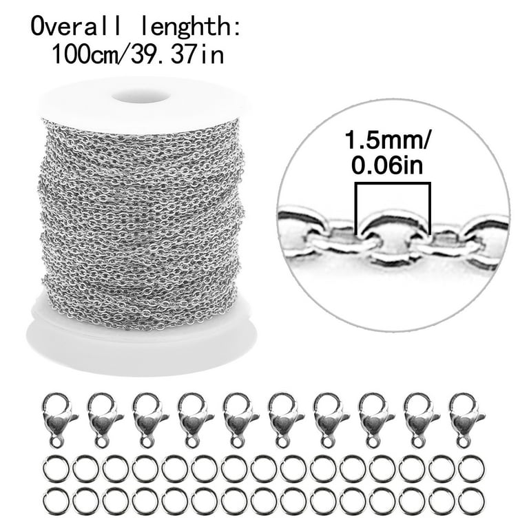 Xinqinghao 32.8 Feet Chain Link Thin Stainless Steel Chain Spool Bulk Necklace with Lobster Clasp and Rings for Jewelry Making DIY Bracelet Anklet