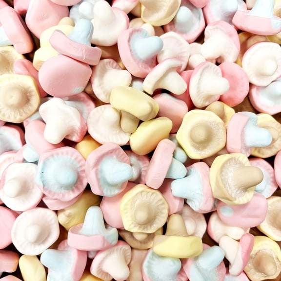 Swedish Foam Mushroom Mix - Marshmallow Candy - Strawberry, Banana Caramel, Fizzy - 8 oz Bag