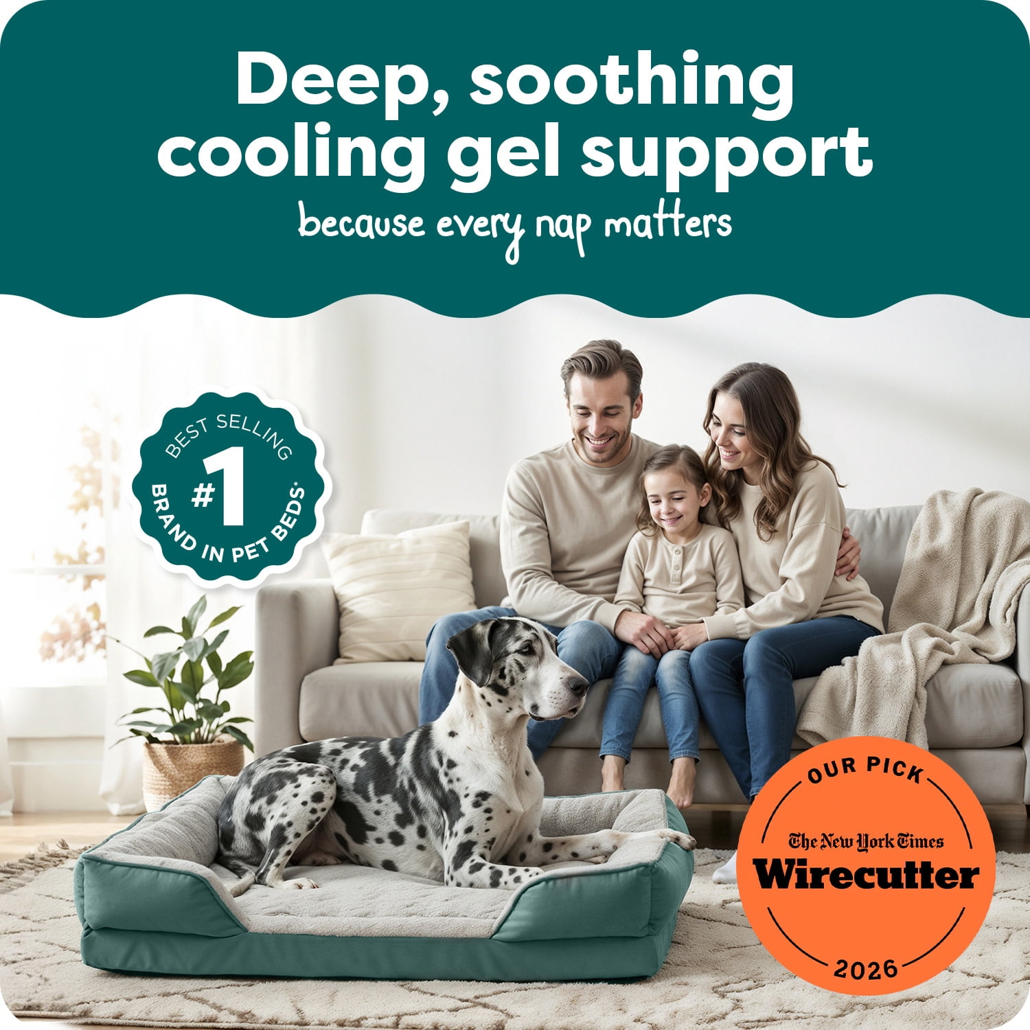 FurHaven Pet Products | Cooling Gel Memory Foam Orthopedic Perfect Comfort Velvet Waves Sofa-Style Couch Pet Bed for Dogs & Cats, Celadon Green, Jumbo Plus