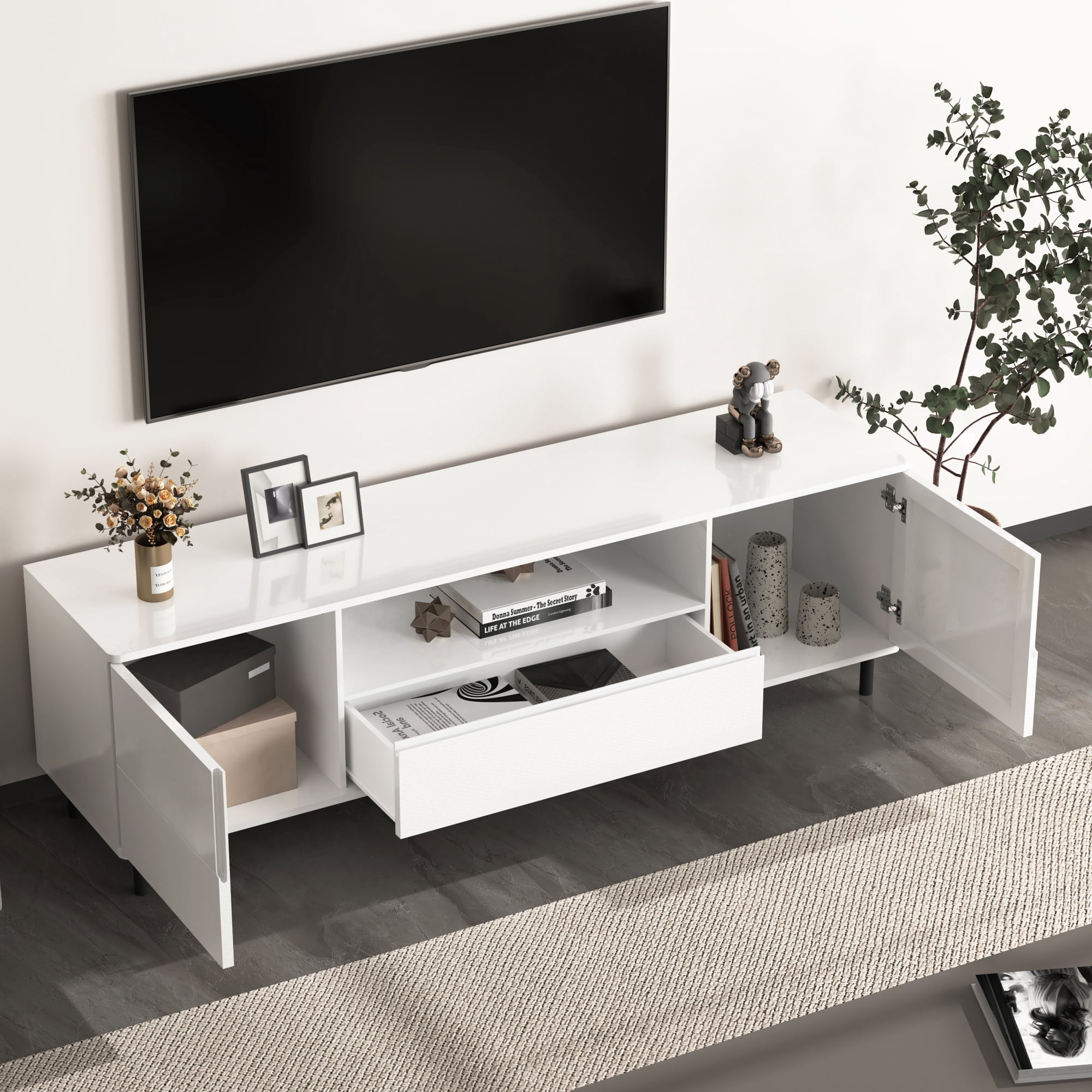 Modern TV Console Table, TV Stand, Entertainment Center with Storage Shelves,TV Cabinet for Living Room, Bedroom,63x15.74x19.68 inch