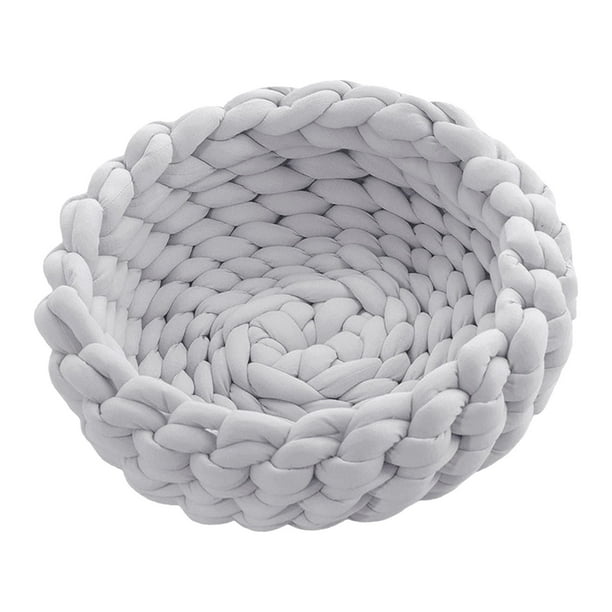 Cama de algodón tejida para gatos, redonda y duradera, para perros pequeños y mascotas pequeñas. Gris claro