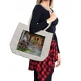 thumbnail image 2 of Shutters Shopping Bag, Weathered Window with Flowers in Pot Wheels Farmhouse Rural Scene Front View, Eco-Friendly Reusable Bag for Groceries Beach and More, 15.5" X 14.5", Cream, by Ambesonne, 2 of 2