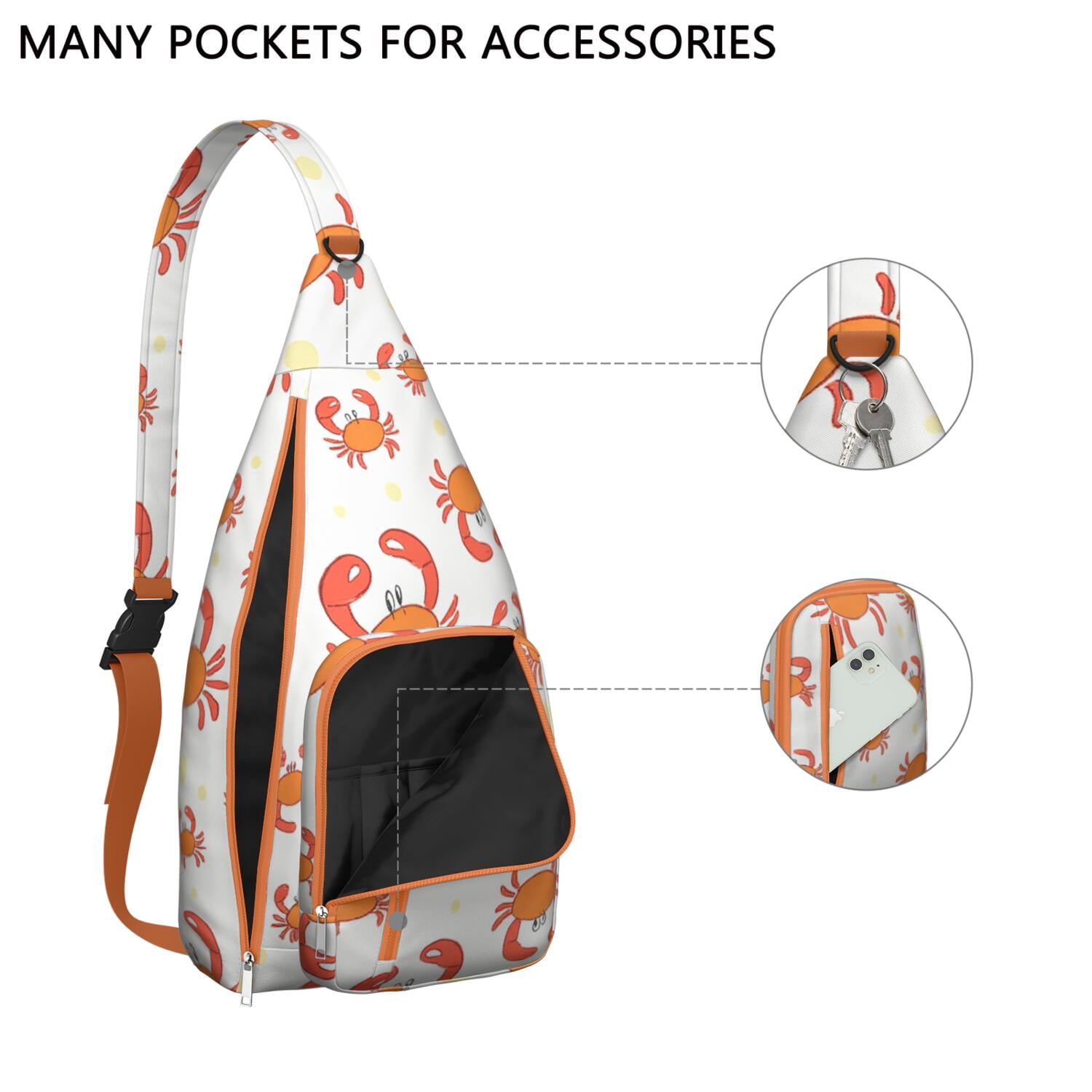 Stylish Crossbody Sling Bag Marine Adorable Crab Crossbody Bag for Travel Adjustable Lightweight Travel Hiking Casual Daypack for Unisex