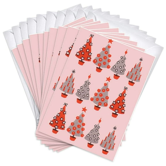 Red & Gray Trees Fresh Alternative Christmas Greeting Cards | 10 Pack Bulk Set (4x6)