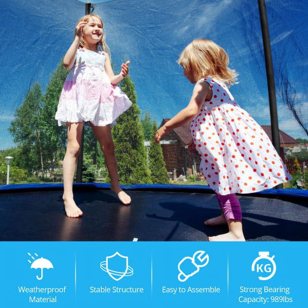 10FT Trampoline for Kids Teens Adults with L-zipper-TX and Safety Enclosure Net, Outdoor Trampoline with Ladder, Heavy-Duty Round Trampoline