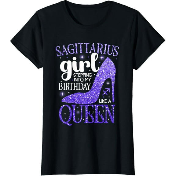 Sagittarius Girl Zodiac Sign Woman Birthday Star Sign T-ShirtMen's and women's gift, black and white T-shirt, size: Extra large S-4XL