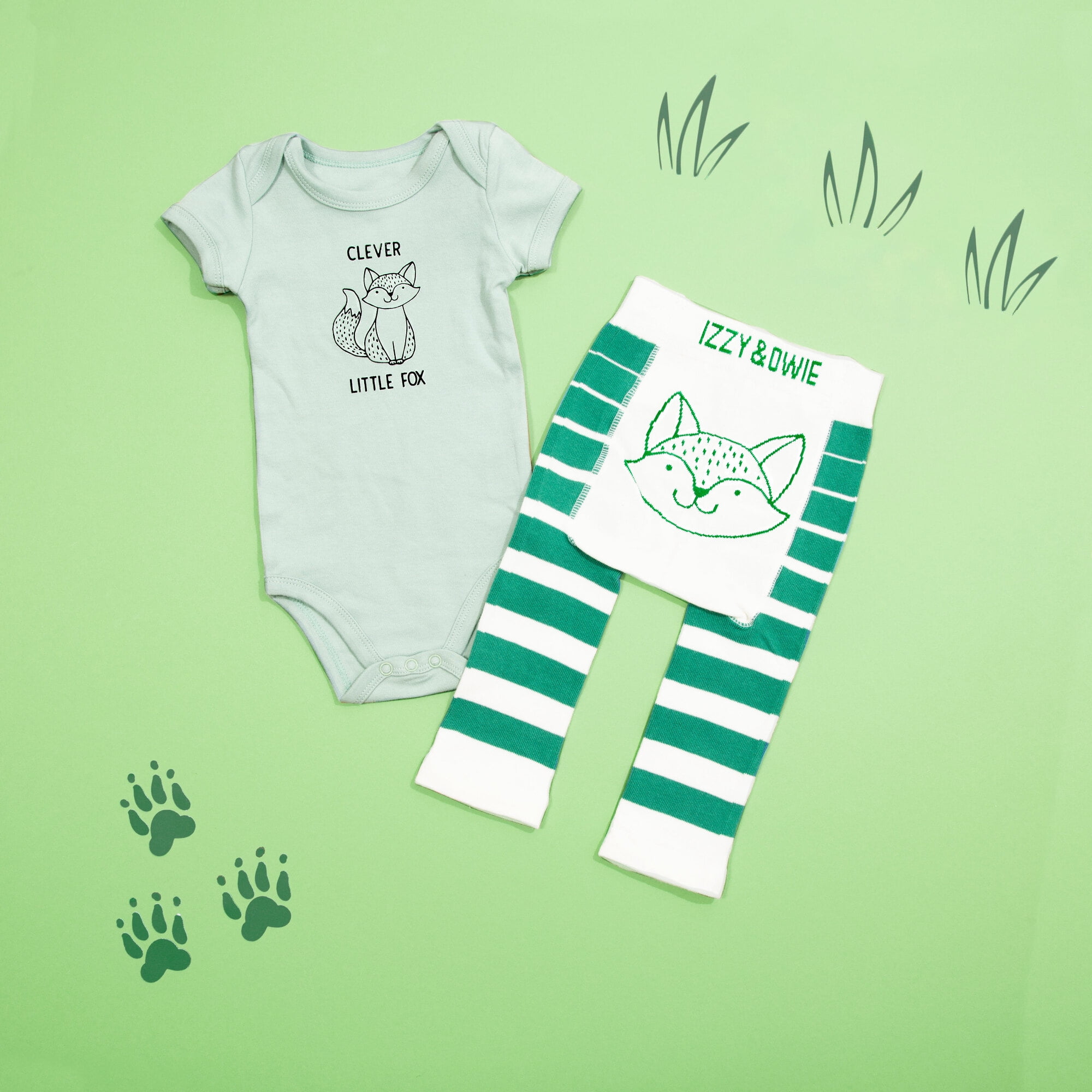 Pavilion Gift Company - Fox - 12-24 Months Green Onesie
