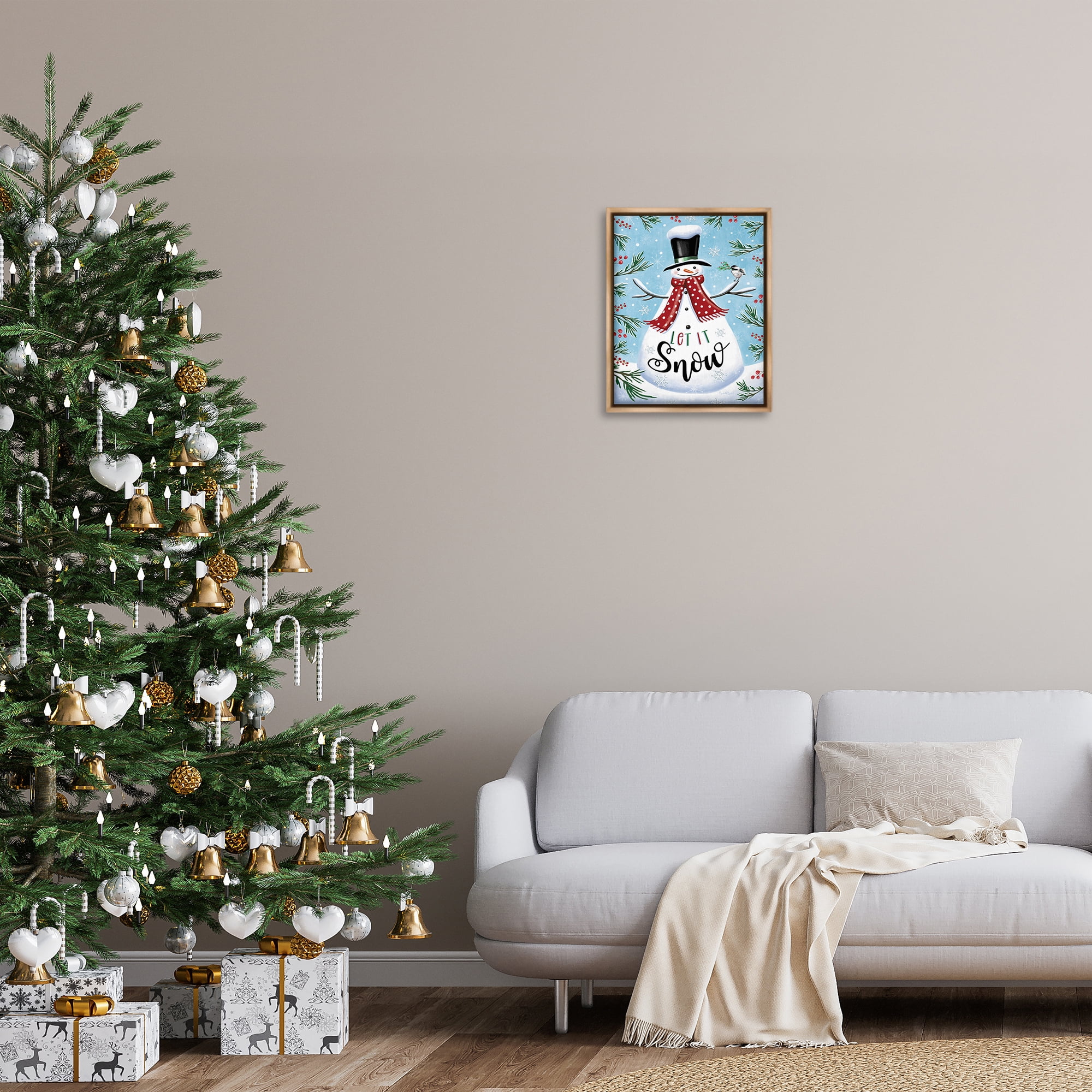 Stupell Industries Let It Snow Phrase Holiday Painting Brown Floater Framed Art Print Wall Art, 17 x 21