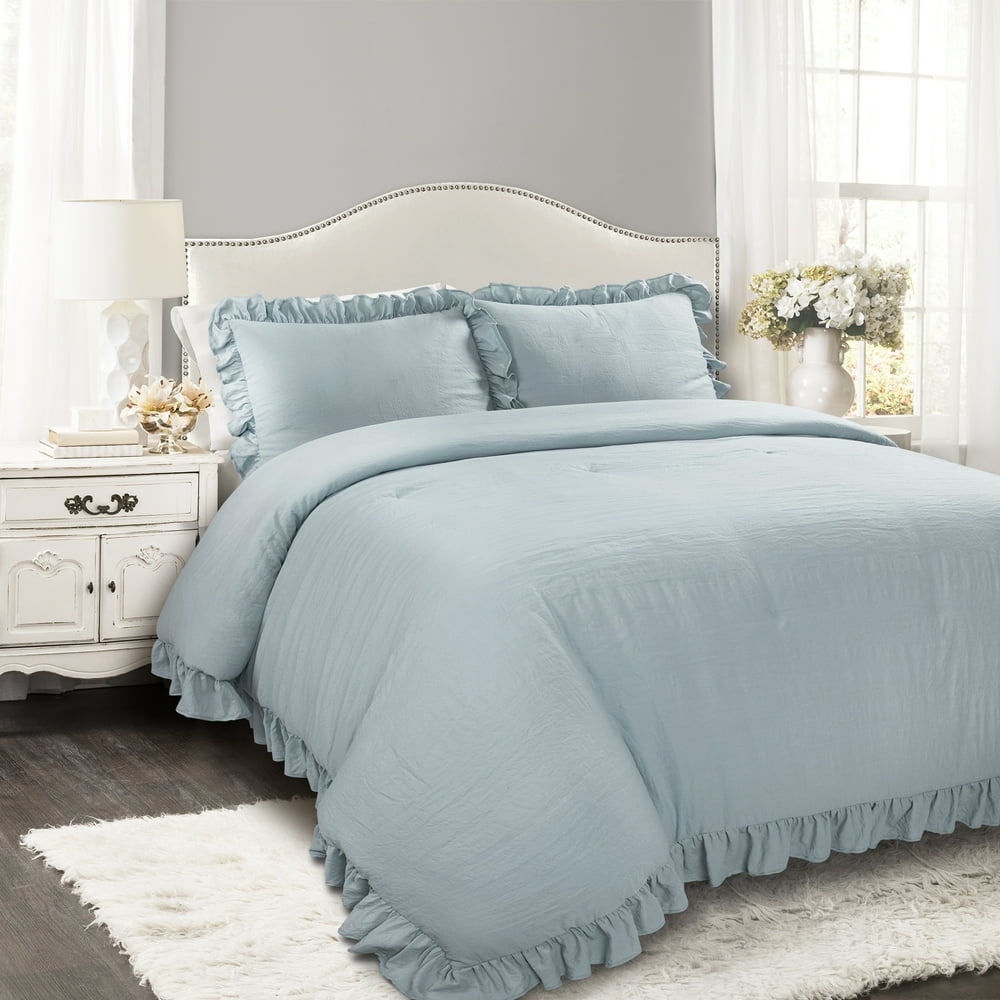 Lush Decor Reyna Textured Polyester Ruffle Detail Comforter, King, Lake
