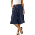 thumbnail image 6 of Annhoo Linen Capris for Women Culottes Drawstring Waist Wide Leg Summer Beach Pants Dressy Breathable Clothes, 6 of 8