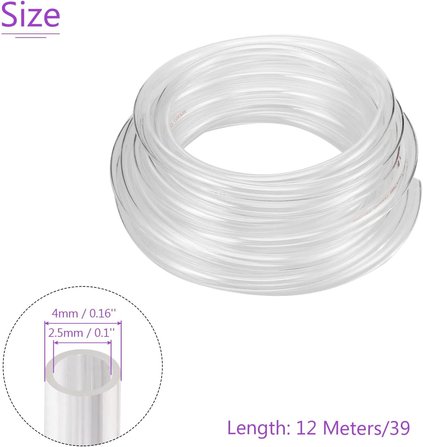 MKEUDQ-2.5mmx4mm Pneumatic Tubing, 12 Meters/39.4ft Air Compressor PU Line Hose Tube for Water Fluid Transfer, Transparent