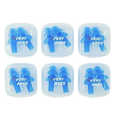 Every cares Silicone Swimming Earplugs, 6 Pairs, comfortable, Waterproof, Ear Plugs for Swimming and Showering, with case (Blue)