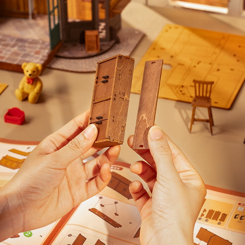 ROBOTIME Tipsy Restaurant DIY Miniature House Kit,Mini Wooden Dollhouse Building Sets,Tiny Home Craft Kits for Desk Decor, Gifts for Adults Teens