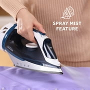 Sunbeam 1700W Steam Iron, Retractable Cord, Shot of Steam, Steel Soleplate, Blue-White