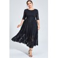 thumbnail image 2 of Vestido elegante de talla grande para mujer, vestido largo informal de malla negra flocado, cinturón Jacquard, doble dobladillo, invitados de boda, Media manga, otoño, 2 of 6