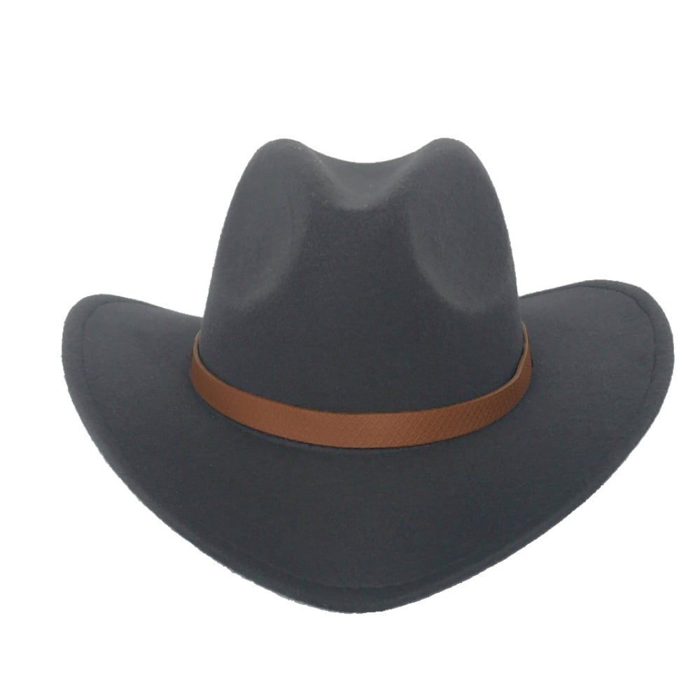 LZLER Western Cowboy Hat for Men Women Felt Wide Brim Cowgirl Hat with Strap