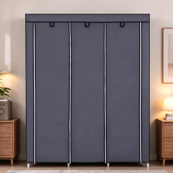 EDOEMSE 67" Portable Closet Wardrobe Organizer with 10 Shelves, Gray Non-Woven Fabric Cover & Steel Tube Frame, Dustproof Storage Cabinet, 50" L x 17.3" W x 67" H