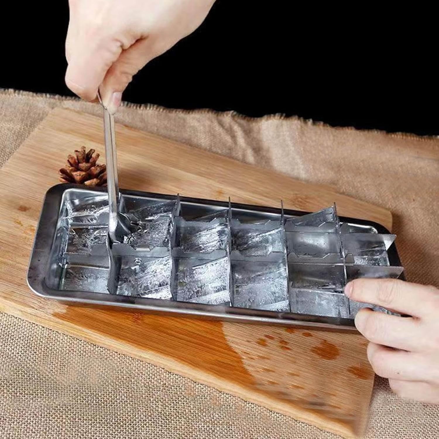 Stainless Steel Ice Cube Trays for Freezer with Easy Lever Release, Durable Metal Ice Cube Mold for Cocktails & Drinks, Reusable Ice Maker for Home, Bar & Kitchen Accessories (2)
