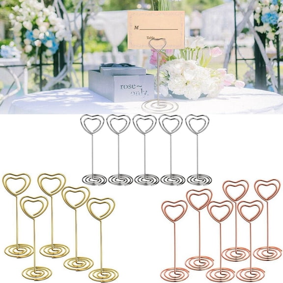 KALLORY 12Pcs Metal Table Photo Holders Heart Shaped for Weddings Parties Home Office