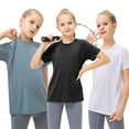 thumbnail image 4 of 3 Pack 5-12T Girls Athletic Shirts, Short Sleeve Quick Dry Tshirts, Sports Activewear for Kids Teens Tops, 4 of 9