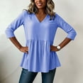 thumbnail image 5 of Sevevn Women's Striped 3/4 Sleeve V Neck Blouse Casual Loose Fit Peplum Tunic Top Blue L, 5 of 6