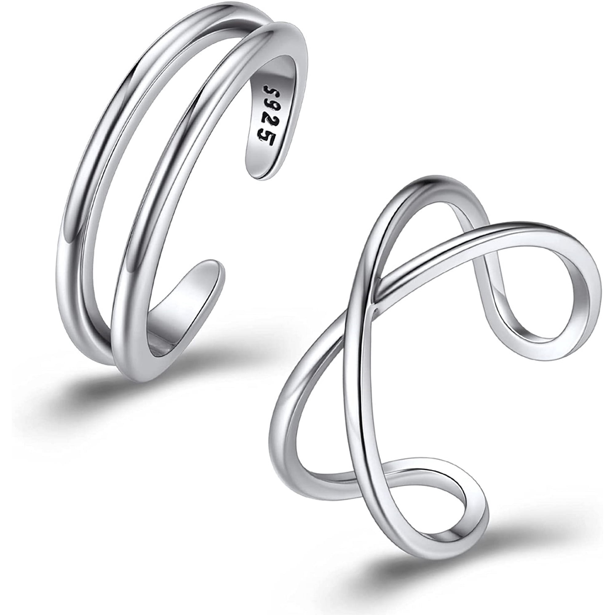 ChainsProMax Womens Toe Rings Sterling Silver Beachy Ring 2 Pcs Adjustable Open 925 Silver Toe Rings Set