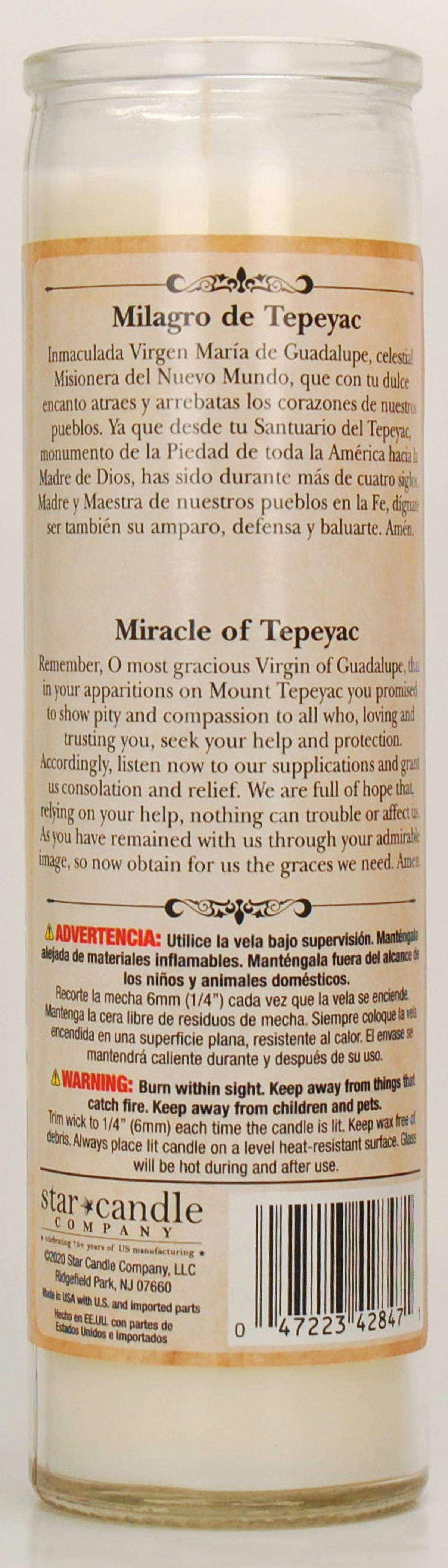 (6 pack) Prayer Candle Milagro De Tepeyac White Wax, 8 Inch