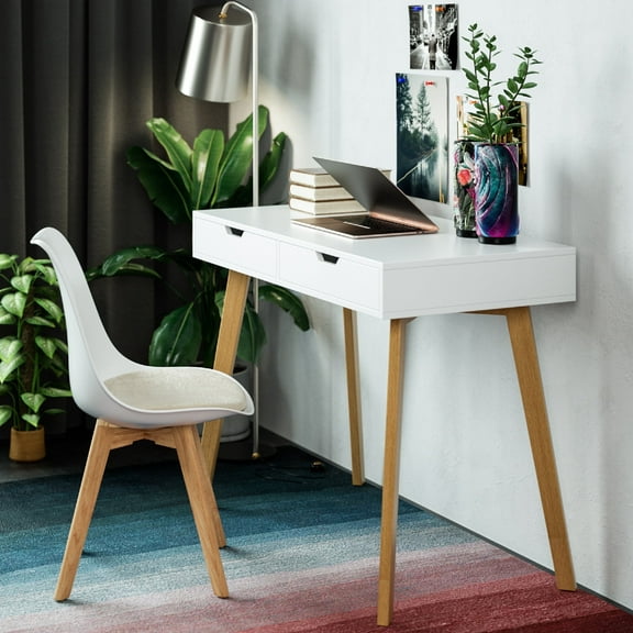 Homfa White Desk with Drawers, Makeup Table for Girls, Study Work Desk Table for Home Office Writing