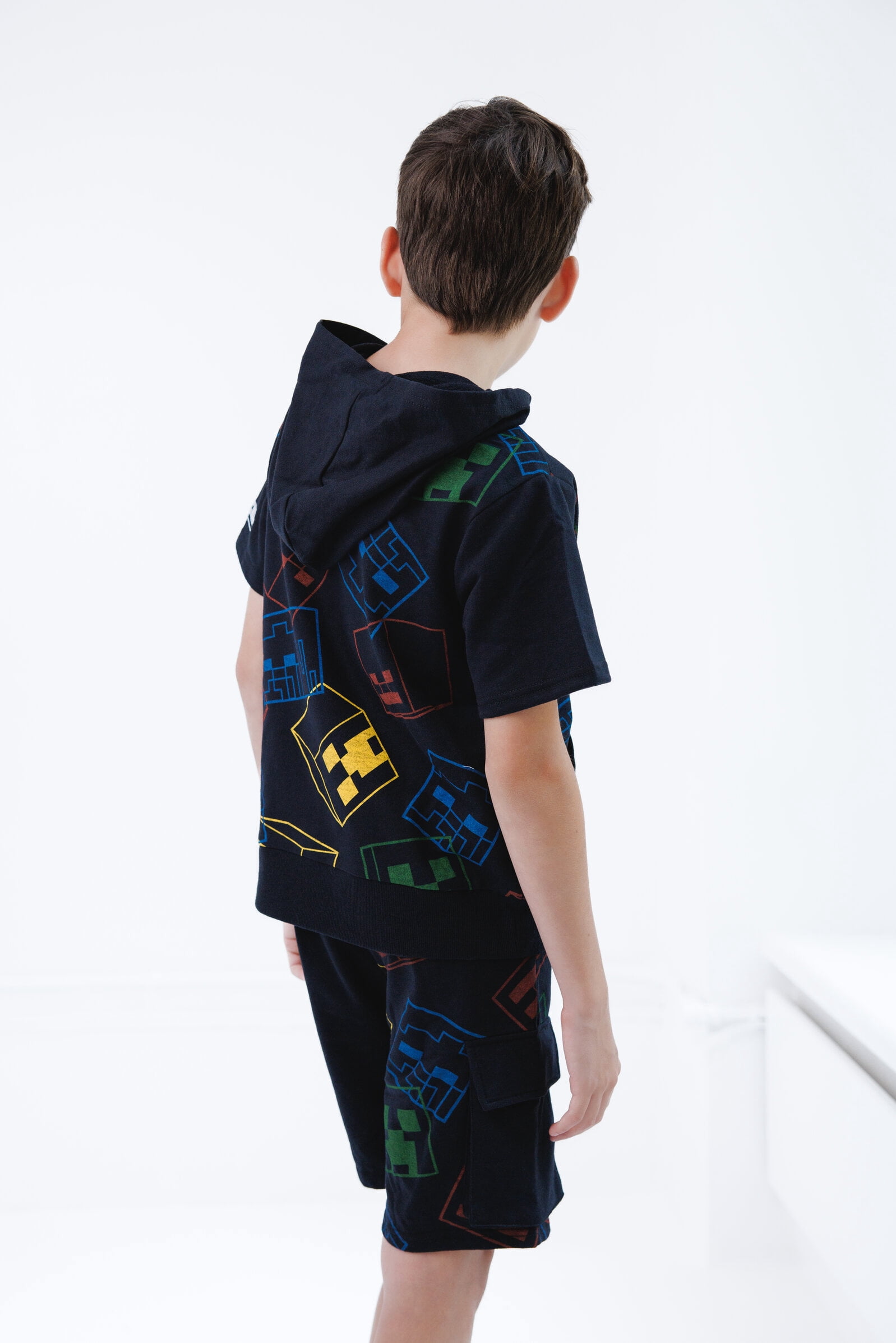Minecraft Big Boys' 2-Piece Hooded Tee and Shorts Set Black