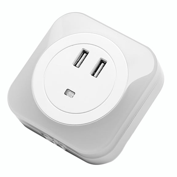 White Dual USB Night Light with Fast Charge for Home Soft Light Sensor AdjustModes PC Material 1 Pc