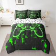 thumbnail image 2 of Gamer Bed in a Bag 7 Piece Gaming Bedding Comforter Sheet Set King, Green Geometry Honeycomb Print Bed Set Modern Abstract Plaid Cushiom Covers Gamepad Controller Fitted Sheet, 2 of 6