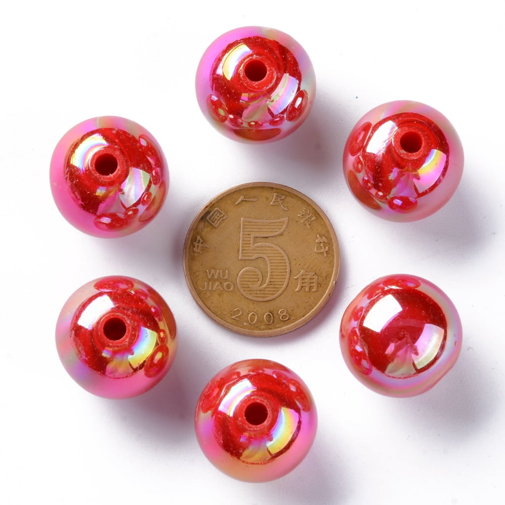 500g Opaque Acrylic Beads AB Color Plated Round FireBrick 16x15mm Hole: 2.8mm 220pcs/500g