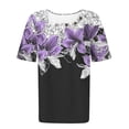 thumbnail image 4 of Uootdi T Shirts for Women Short Sleeve Colorblock Crewneck Floral Print Button Decor Loose Fit Casual Daily Tops Gift, 4 of 5