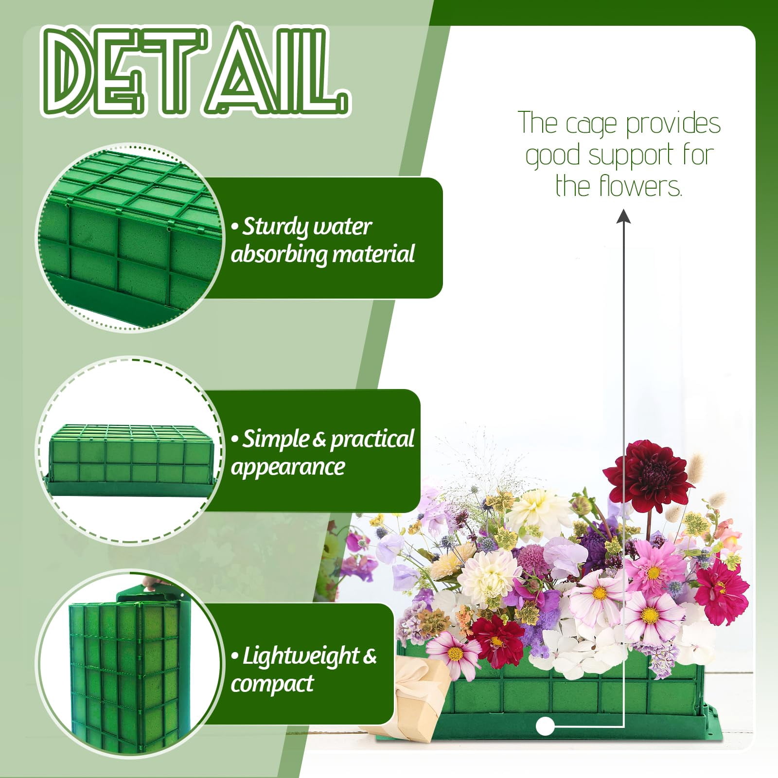 2 Pieces Floral Foam Cage, Flower Arrangements Supplies With Rectangle Holder, Bricks for Fresh Flower Wedding Holiday Decorations