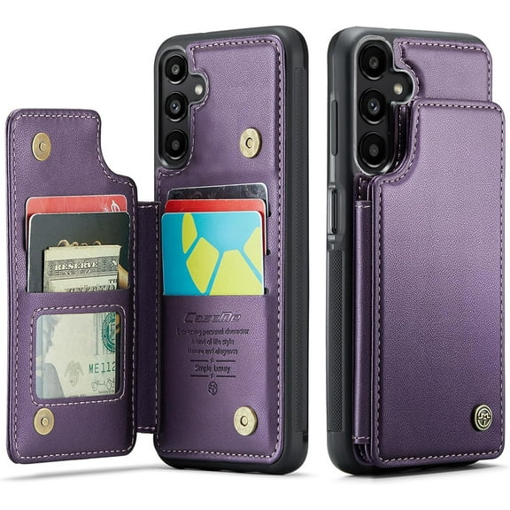 for Samsung Galaxy A35 Wallet Case with Card Holder, RFID Blocking Credit Slots Kickstand Shockproof Phone Cover for Women Men, Purple