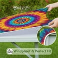 thumbnail image 6 of Colorful Rainbow Tie Dye Spiral Pattern Square Fitted Tablecloth with Elastic Edge,Square Table Cover,Washable Elastic Table Cover for Home Kitchen Party Decor 36"x36", 6 of 6