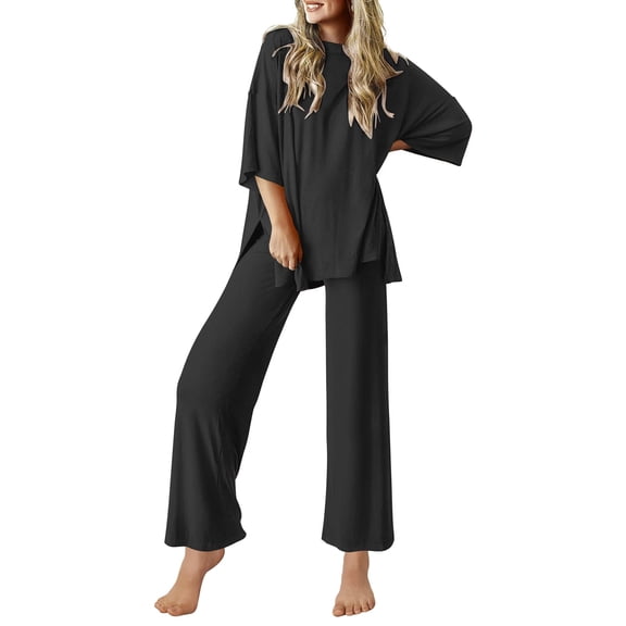 Ekouaer Lounge Sets for Women Short Sleeve Tops and Long Pants Soft Comfy Pajamas Set 2 Piece Outfits