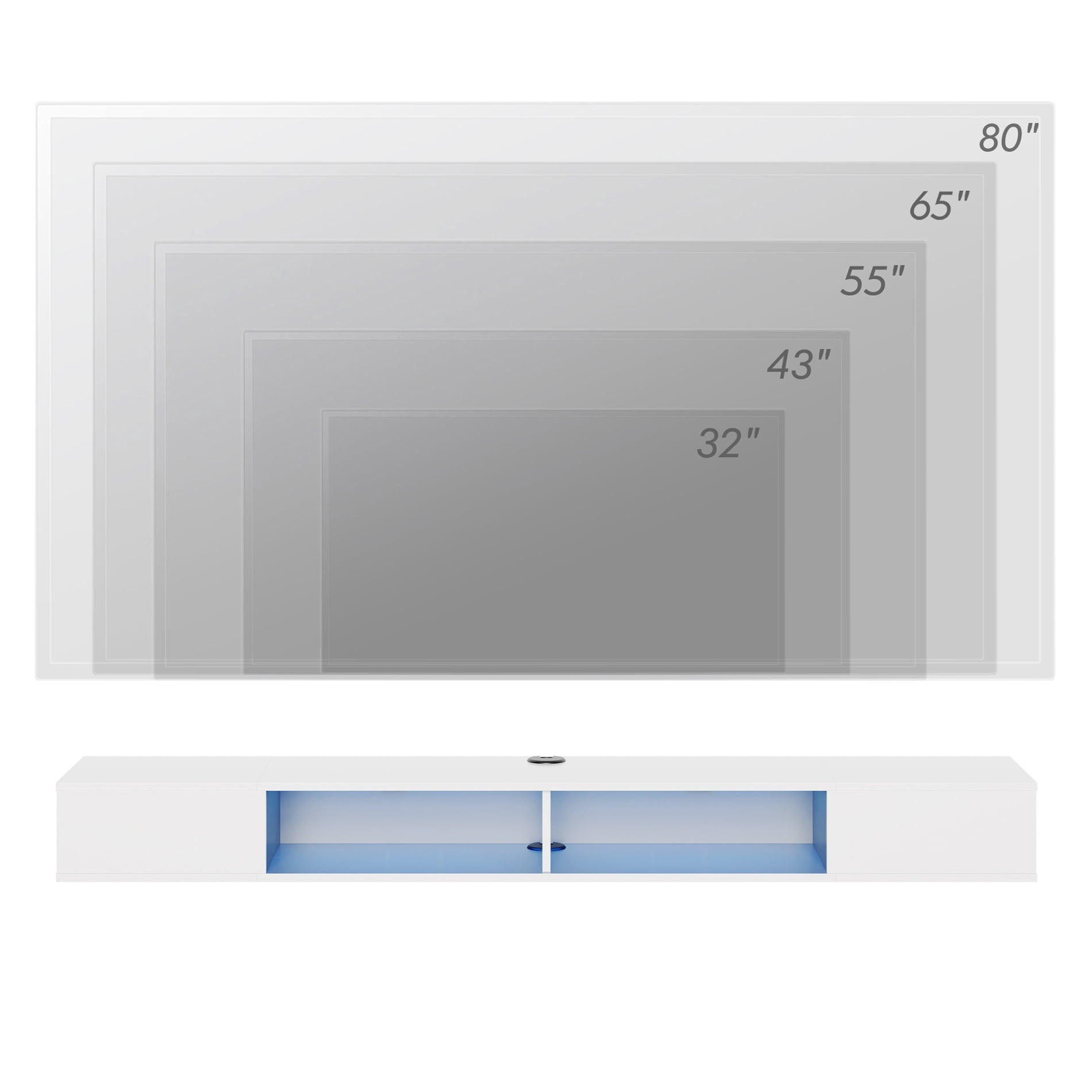 Floating TV Stand Wall Mounted for 75 Inch TV, Floating Entertainment Center Storage Shelf Living Room, White