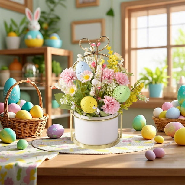 Decoraciones de Pascua, regalos de Pascua, adornos de Pascua, primavera, Pascua, pequeñas plantas en macetas, plantas de simulación, adornos decorativos, hogar, sala de estar, escritorio, bonsái, plás