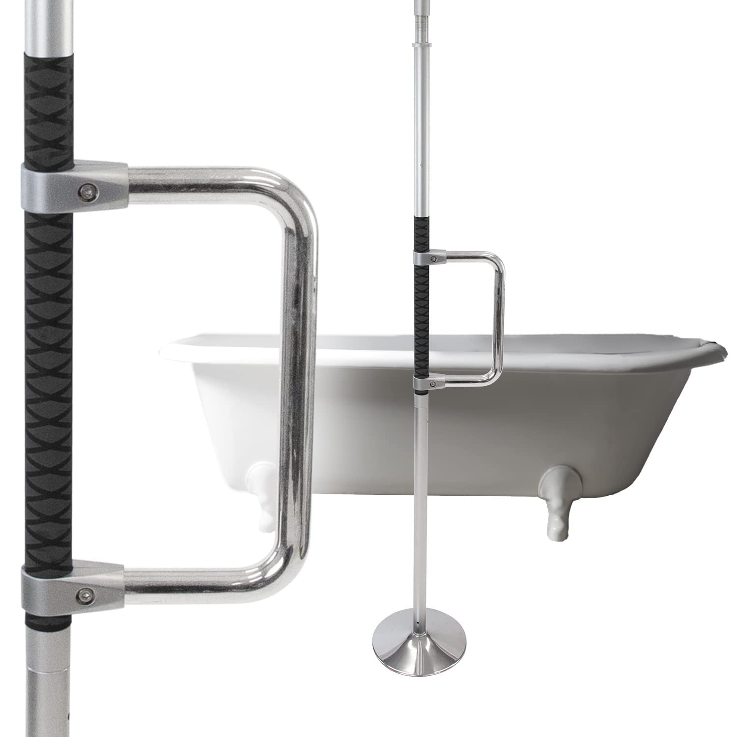 Vive Security Pole and Curve Grab Bar, Tension Mounted Floor to Ceiling Transfer Pole for Seniors, Elderly Adults, Bathroom Safety Assist and Stability Rail