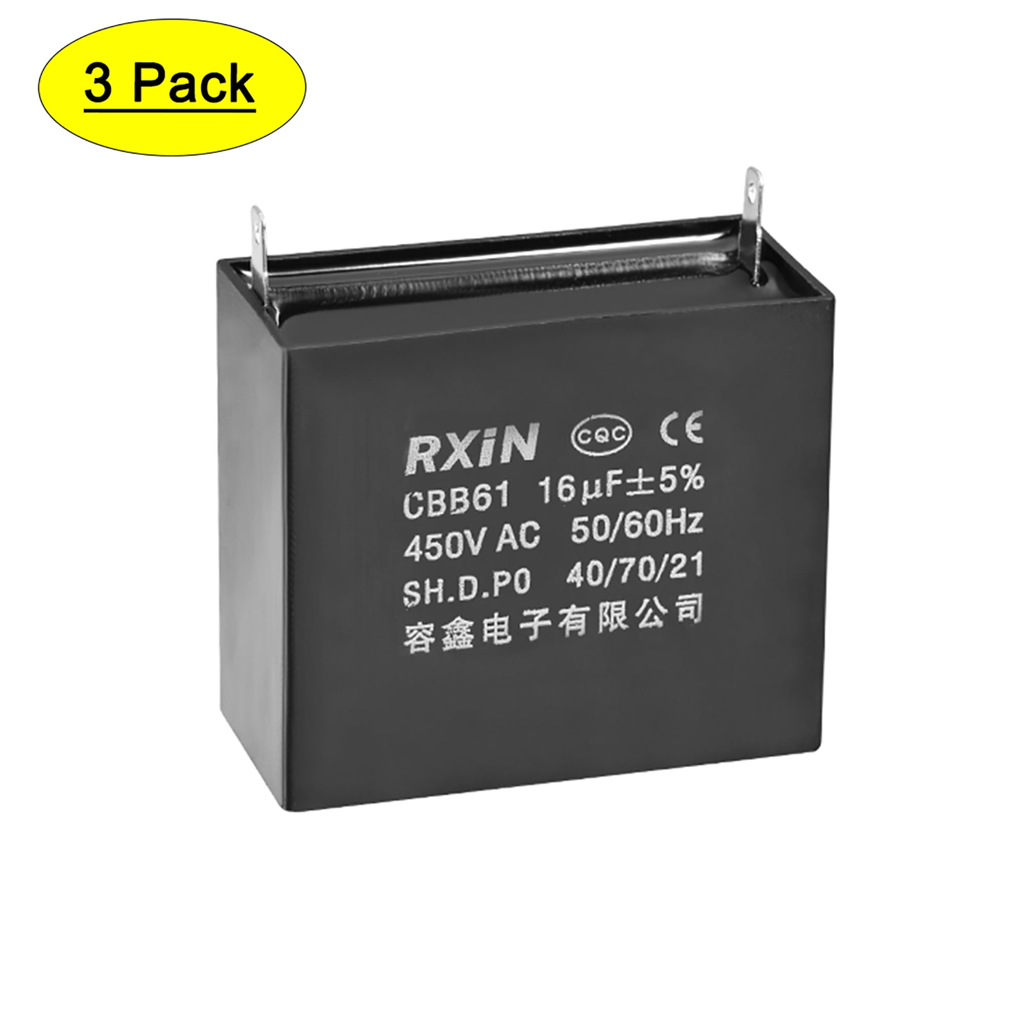 Uxcell 58x28x50mm 16uF 450V AC Single Insert CBB61 Ceiling Fan Run
