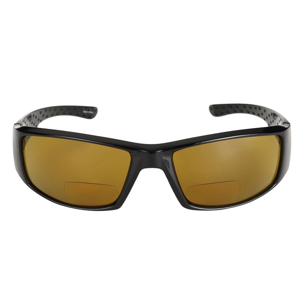 "The Contender" Polarized Full Frame Sport Wrap Bifocal Sunglasses for Men and Women - Yellow Night Driving - 1.50