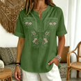thumbnail image 5 of Women's Embroidered Tops Floral Tunic V Neck Short Sleeve T Shirt Summer Casual Tops Peasant Tunic Loose Blouse QURATI, 5 of 6