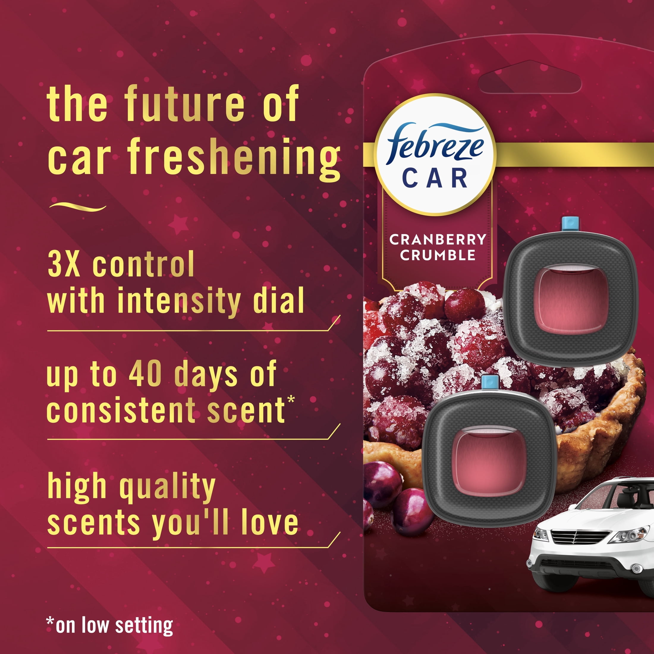 (3 pack) Febreze Car Air Freshener, Odor-Fighting Car Vent Clip, Cranberry Crumble, 2 Count