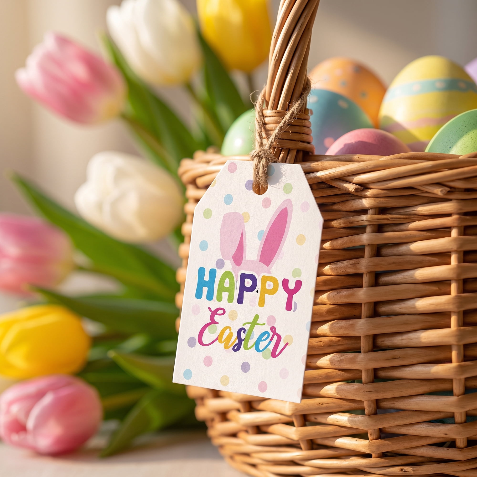 Unique Bargains 100Pcs Easter Gift Tags with Twine Bunny Ears Pattern 2" x 3.1"