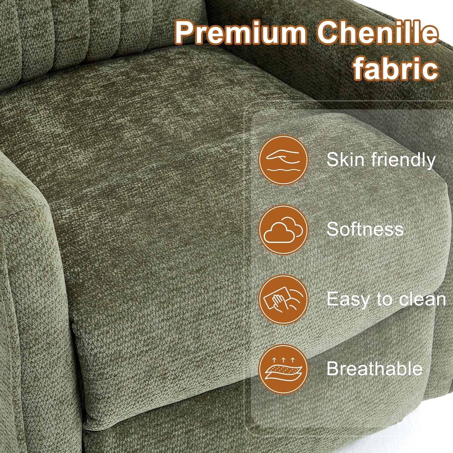 AENKYO Swivel Recliner Chair, Manual Rocking Massage Chair, Heated for Adults, for Living Room,Green Chenille