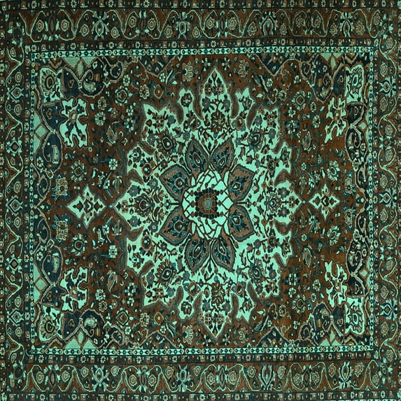 Ahgly Company Indoor Square Persian Turquoise Blue Traditional Area Rugs, 4' Square